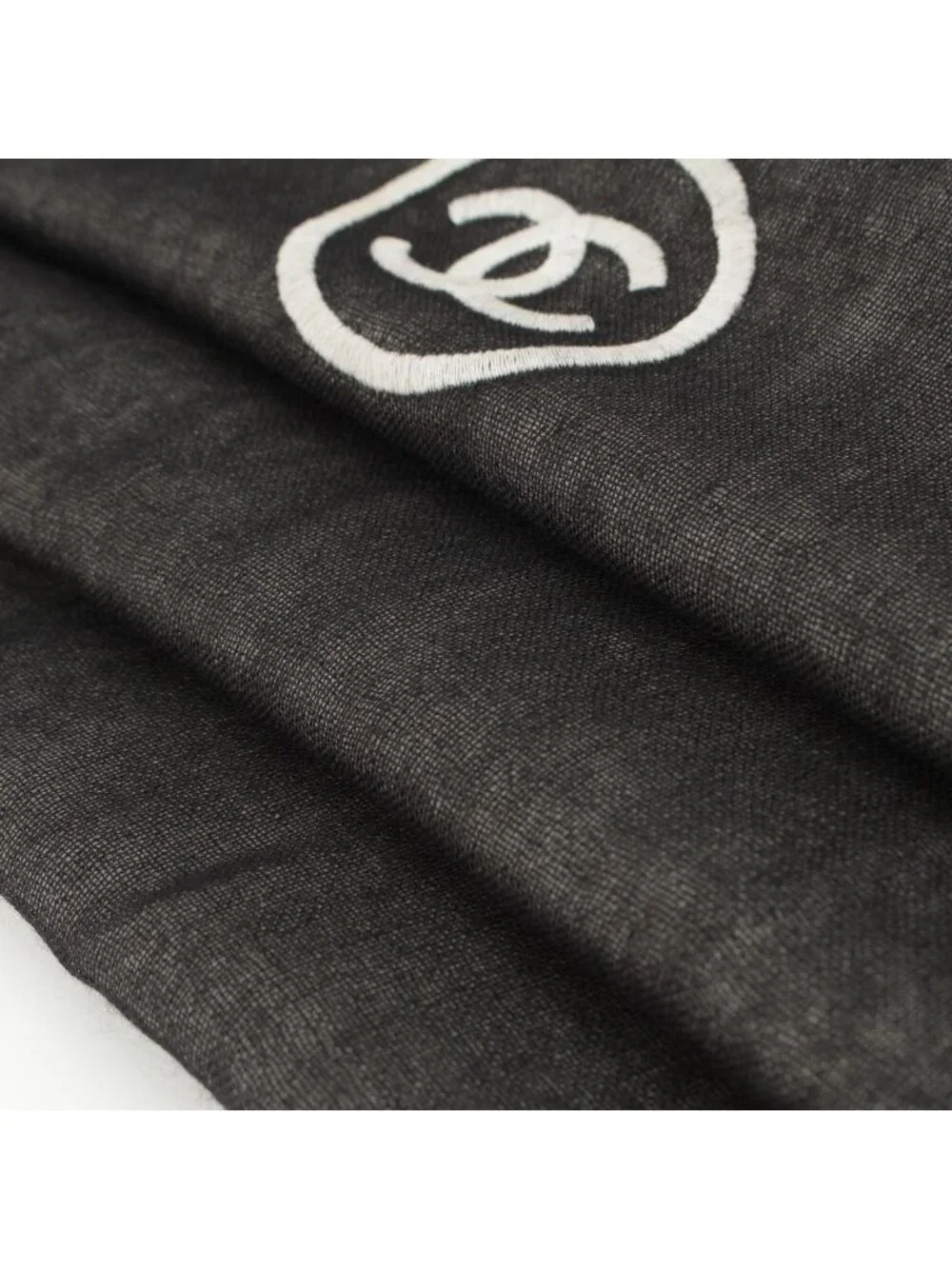 Chanel CC Logo Shawl Black White Scarf